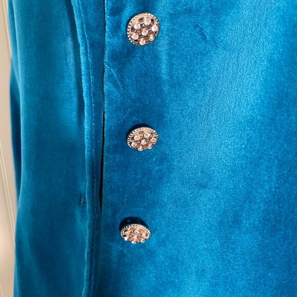 VTG GEORGE TEAL COTTON VELVET SIZE 16 JACKET WITH JEWELED BUTTONS - Picture 3 of 9